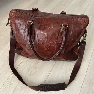 Margot Brown Croc Leather Embossed Duffel Bag